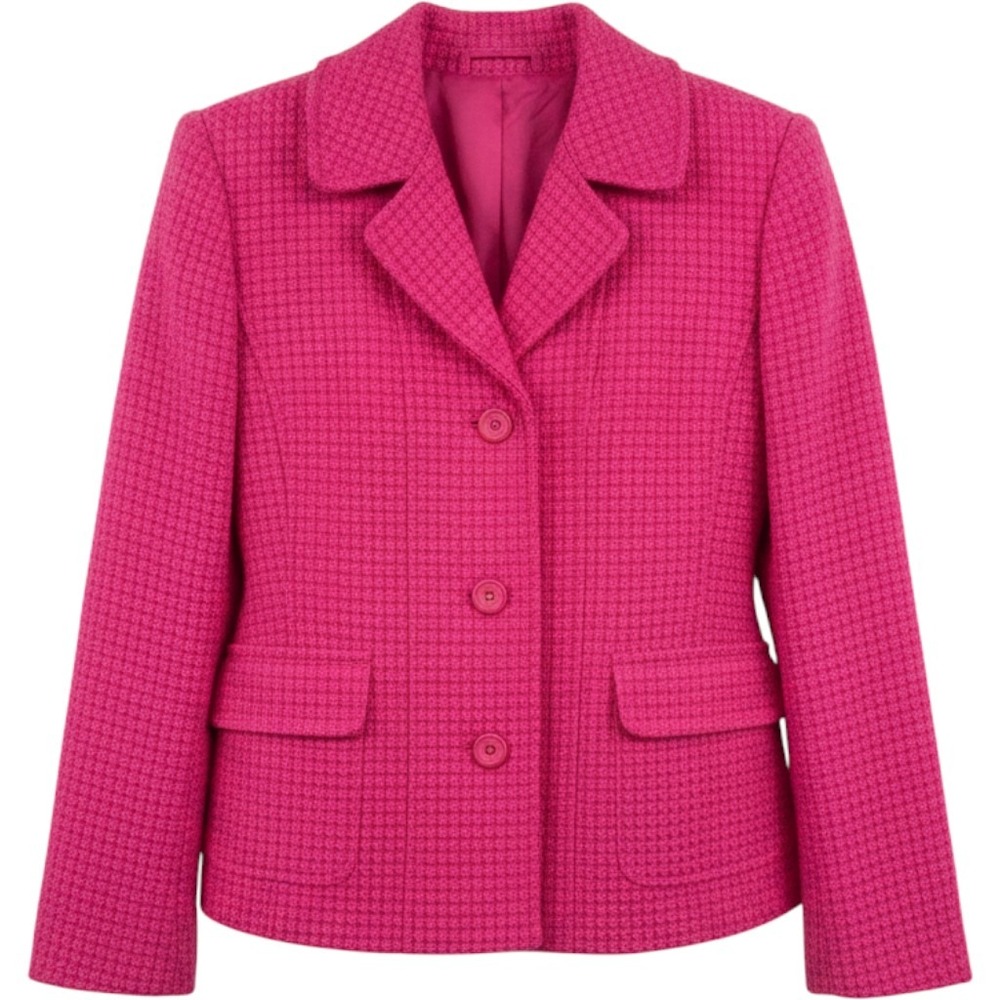 Rafaella Tweed Blazer Women's Size 12 Pink Wool Blend Vintage Jacket Preppy Corp